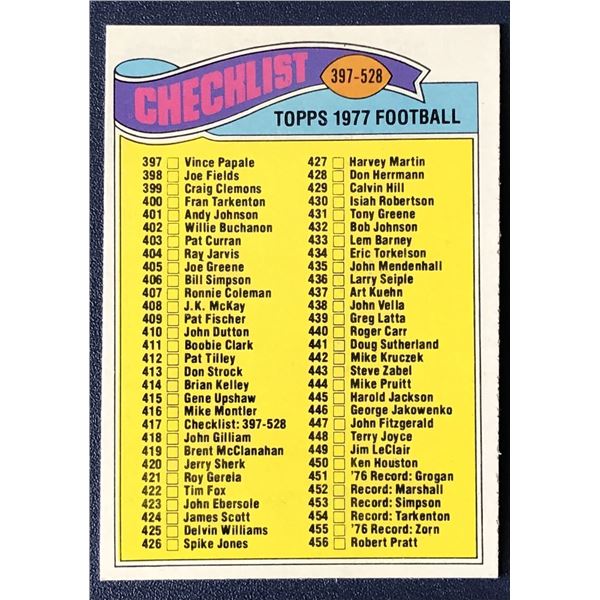 1977 TOPPS NFL CHECKLIST