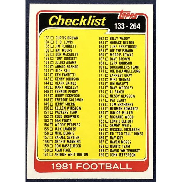 1981 TOPPS NFL CHECKLIST