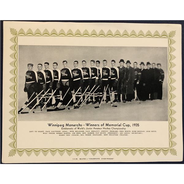 CCM HOCKEY TEAM PICTURE 1935 WINNIPEG MONARCHS