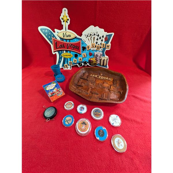 VIVA LAS VEGAS Sign, Tray, Chips & Memorabilia