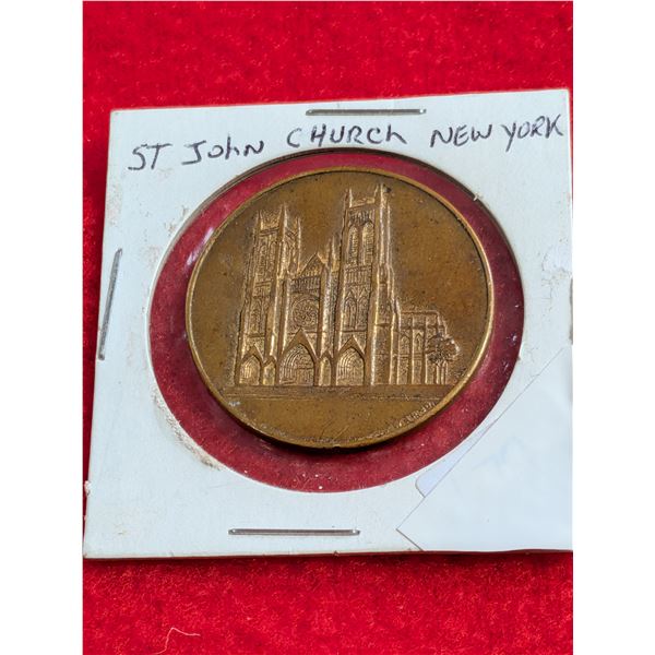Vintage souvenir medal Cathedral of St. John the Divine, New York City.
