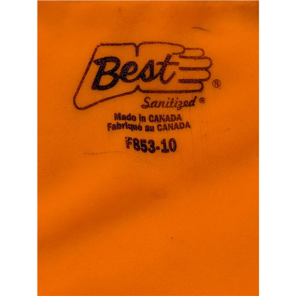 FOUR NEW PAIRS of SHOWA F853-10 Big Orange Gloves, which are PVC-coated work gloves