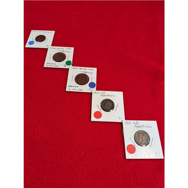 1904, 09, 11, 12& 1914 Great Britain Farthing coins