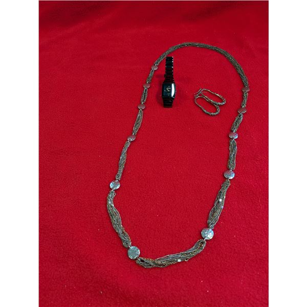 VINTAGE NECKLACE, NEW REPRO WATCH & EARINGS