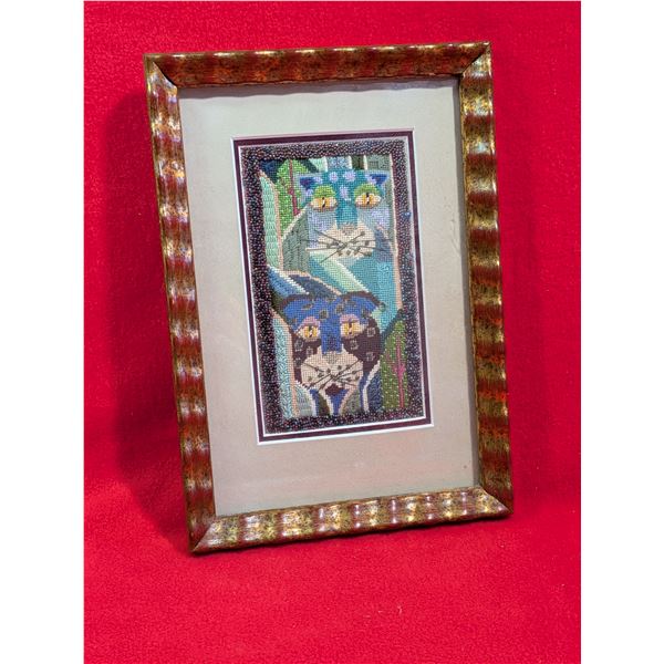 Laurel Birch 2 Blue Cats cross stitch bead work