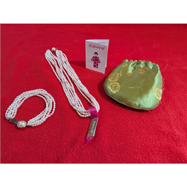 VINTAGE LISA KAI 6 Strand FRESH WATER WHITE PEARL NECKLACE & BRACELET