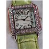 Image 2 : Nina brand quartz analog wristwatch featuring a square case with a crystal-embellished bezel and a l