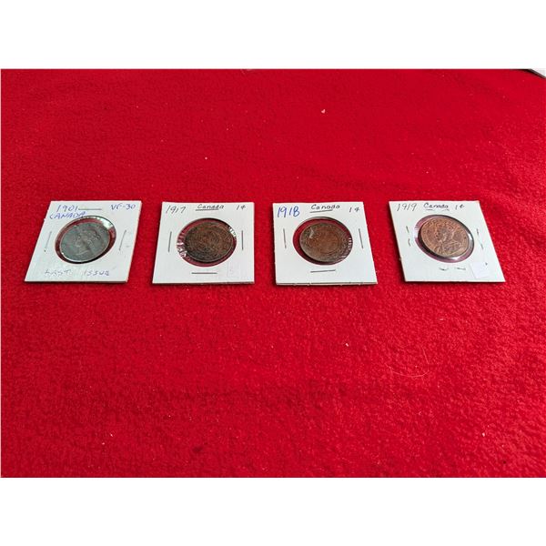 1901,1917,1918&1919 CANADIAN 1¢ PIECES