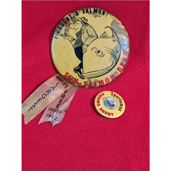 VINTAGE 1962 SUN SALMON & SPORTSMAN FISHING DERBY PINS