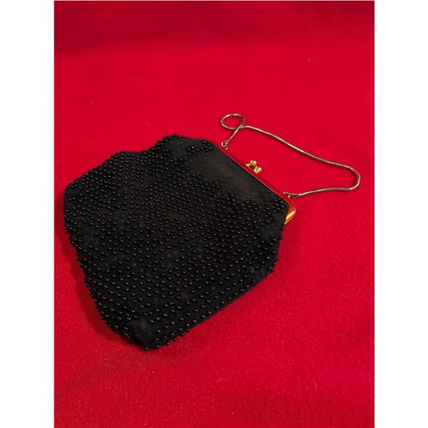 BLACK VINTAGE BEADED Evening Clutch Purse