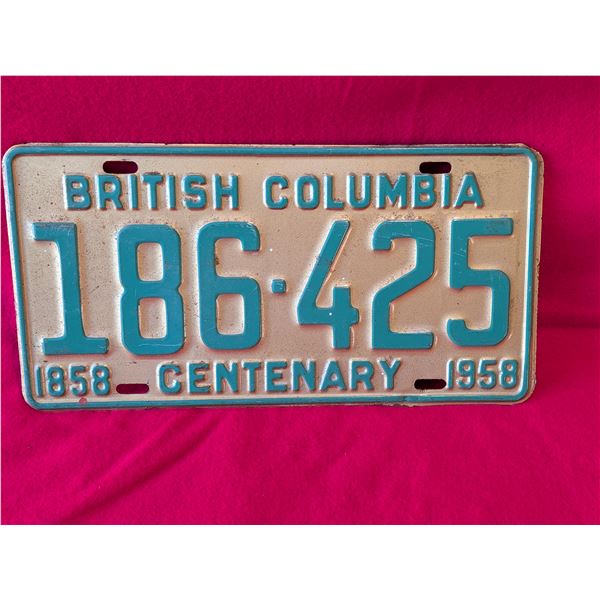 1858-1958 BC CENTENNIAL LICENSE PLATE