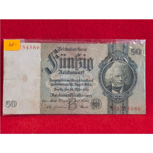 1933 GERMAN 50 REICHSMARK NOTE