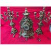 Image 1 : ANTIQUE BRASS MANTLE CLOCK with CANDELABRAS