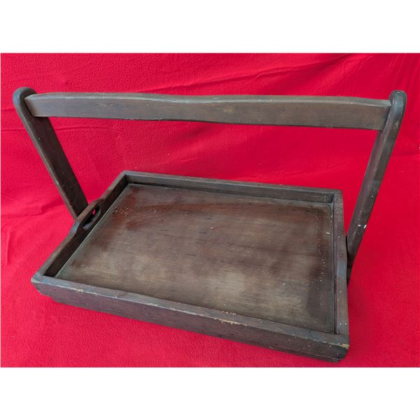 VINTAGE WOODEN TEA SERVICE TRAY SET & WICKER CHEST