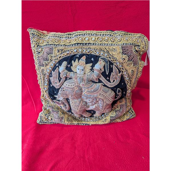 Vintage Burmese Kalaga embroidered pillow