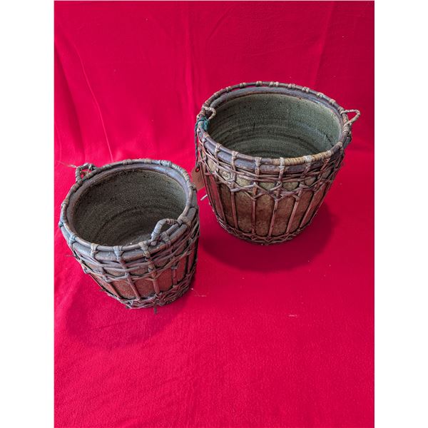 Vintage Asian Ceramic Pot wrapped in Bamboo