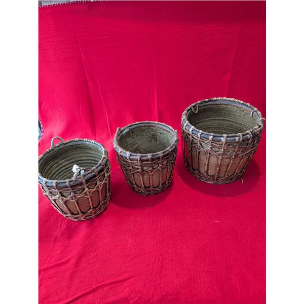 Vintage Asian Ceramic Pot wrapped in Bamboo