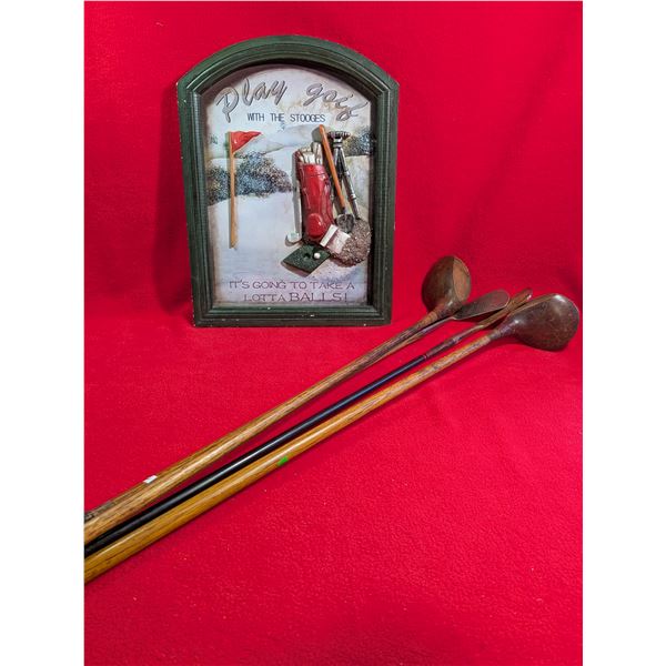 VINTAGE Golf Clubs and Golf Sign