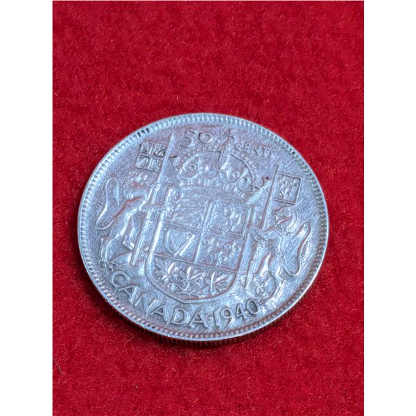 1940 Canadian 50-cent silver coin.