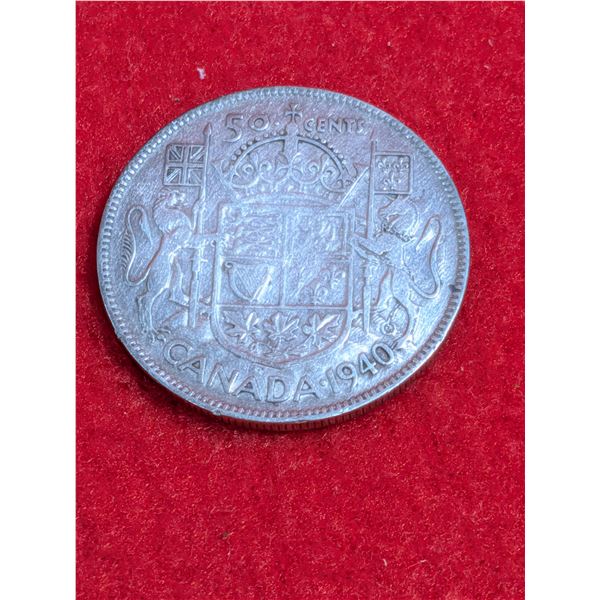 1940 Canadian 50-cent silver coin.