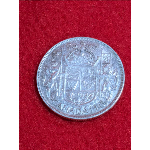 1943 Canadian 50-cent silver coin.