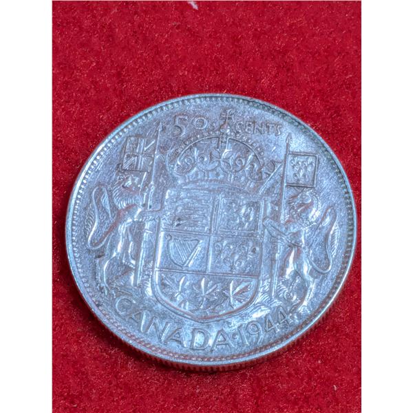 1944 Canadian 50-cent silver coin.