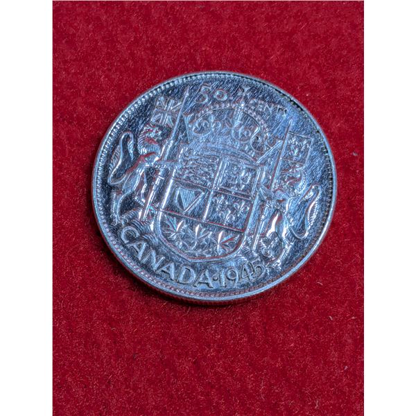 1945 Canadian 50-cent silver coin.