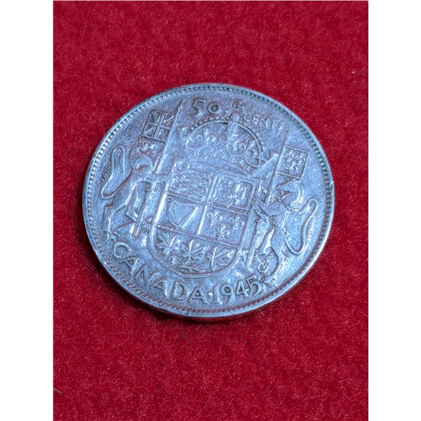 1945 Canadian 50-cent silver coin.