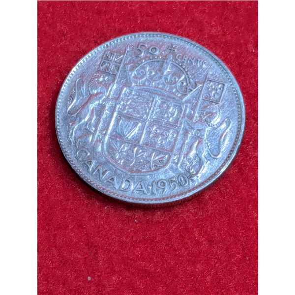 1950 Canadian 50-cent silver coin.