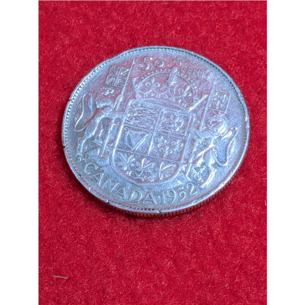 1952 Canadian 50-cent silver coin.