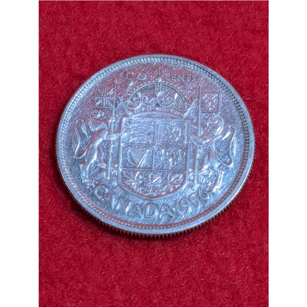 1956 Canadian 50-cent silver coin.