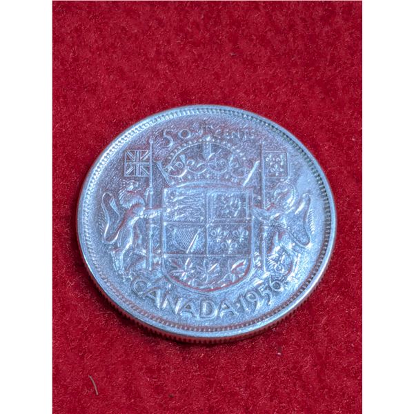1956 Canadian 50-cent silver coin.