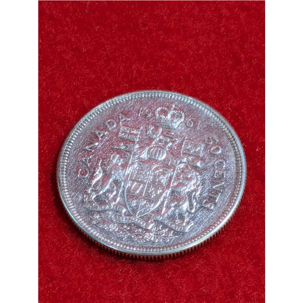 1961 Canadian 50-cent Silver coin (half dollar).