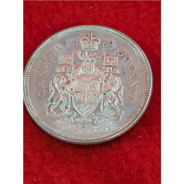1962 Canadian 50-cent Silver coin (half dollar).