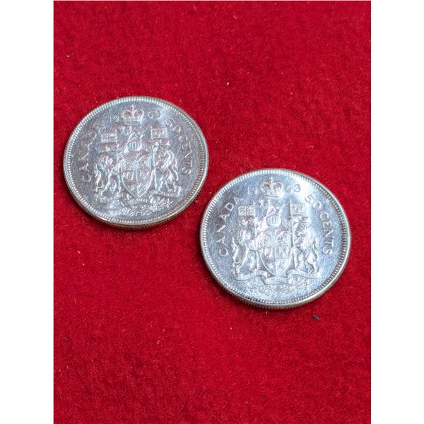 1963 Canadian 50-cent Silver coins (half dollar).
