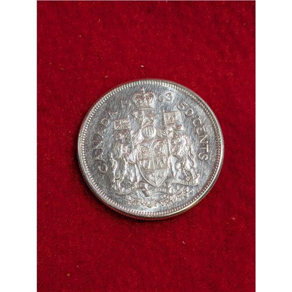 1963 Canadian 50-cent Silver coin (half dollar).