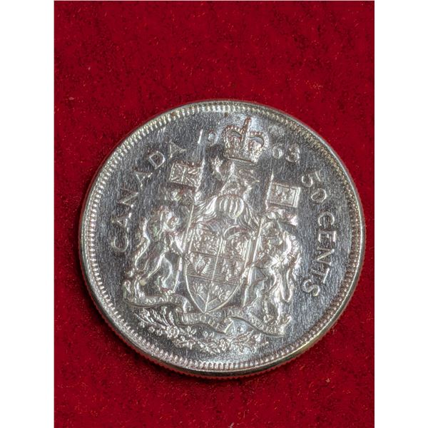 1963 Canadian 50-cent Silver coin (half dollar).
