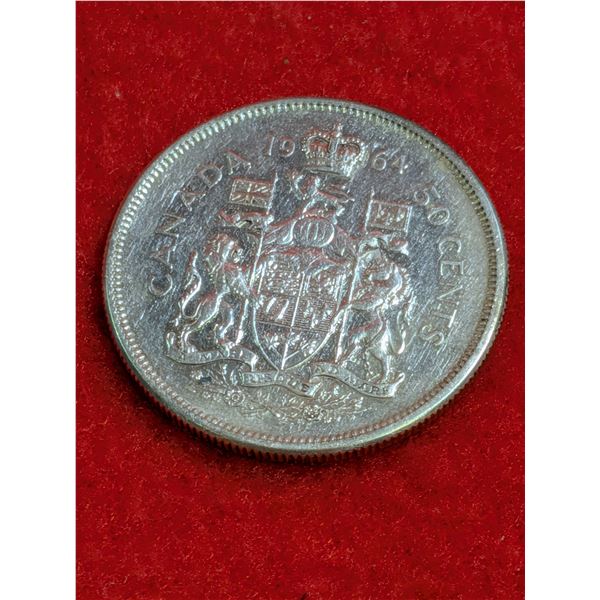 1964 Canadian 50-cent Silver coin (half dollar).