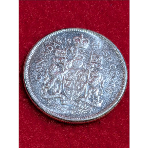 1964 Canadian 50-cent Silver coin (half dollar).