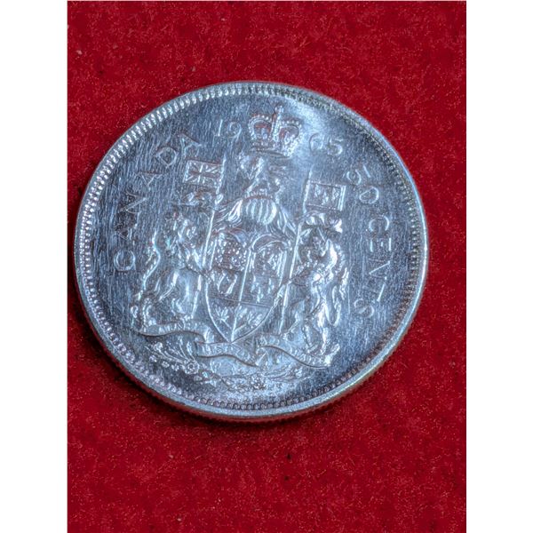 1965 Canadian 50-cent Silver coin (half dollar).