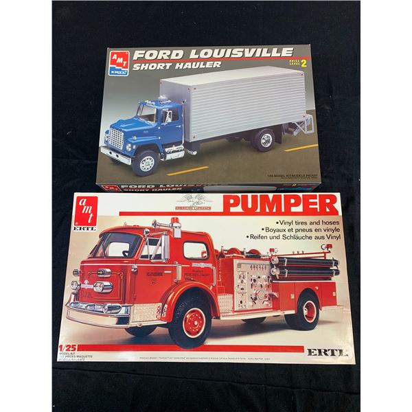 Lot of 2 Model Kits ERTL Pumper #6669 and AMT Ford Louisville #6460 both 1/25 Scale