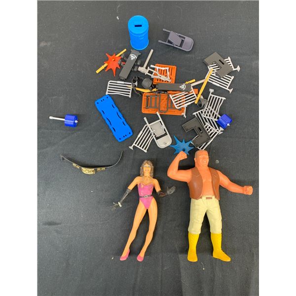 Lot of 2 Vintage Rubber LJN Wrestling Toys and WWE WWF Accessories / Props / Weapons