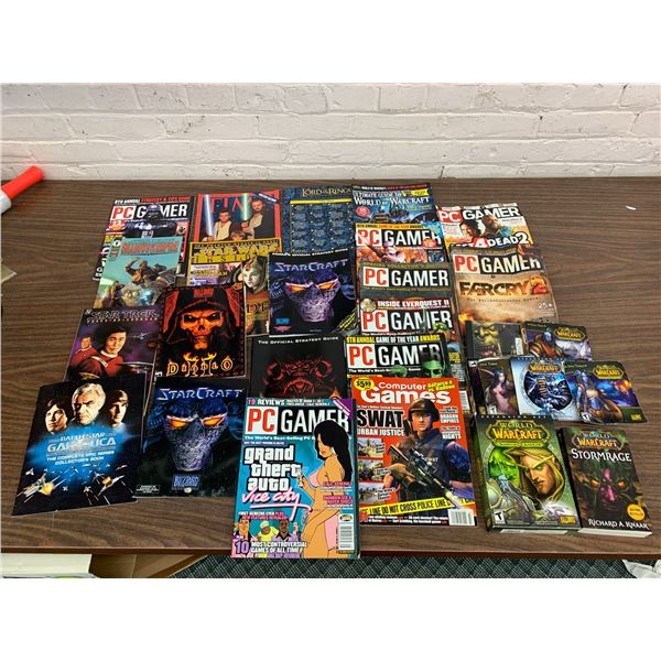 Lot of PC Gamer Magazines, Star Craft & Diablo Manuals, Sci-Fi Books, World of Warcraft PC ROMS