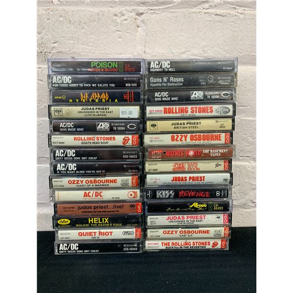 Lot of 28 Cassette Tapes Rock Related ACDC, KISS, Judas Priest, Ozzy Osborne, etc