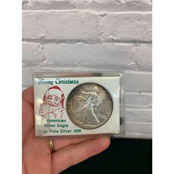 Merry Christmas American Silver Eagle 1oz Fine Silver .999 Coin 1989 USA Coin