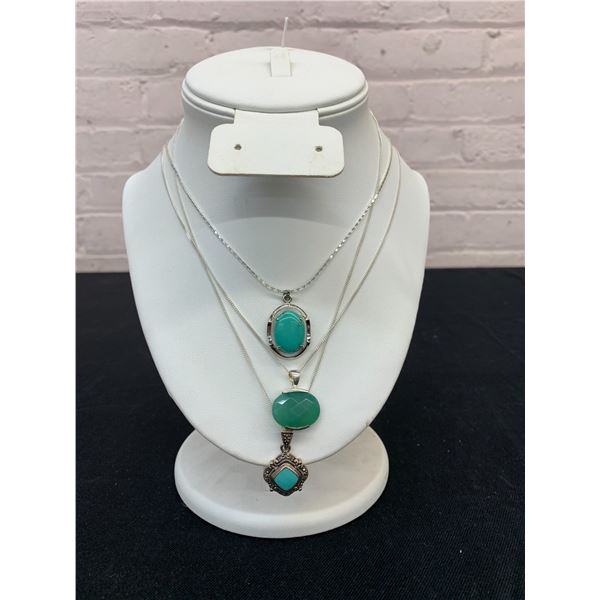 Lot of 3 Sterling Marked 925 Necklaces with Teal / Turquoise Pendants