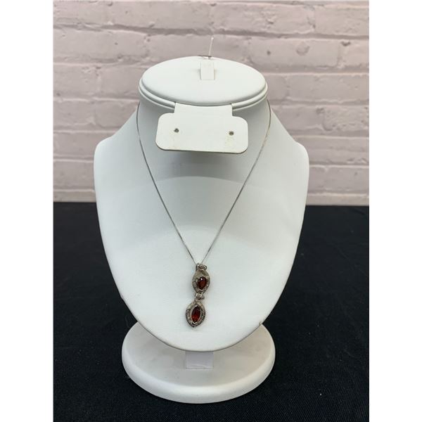 Sterling 925 Chain with Pendant with Red / Ruby Gemstones