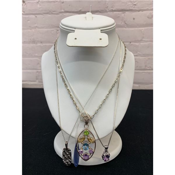 Lot of 3 Sterling Marked 925 Necklaces with Gemstones