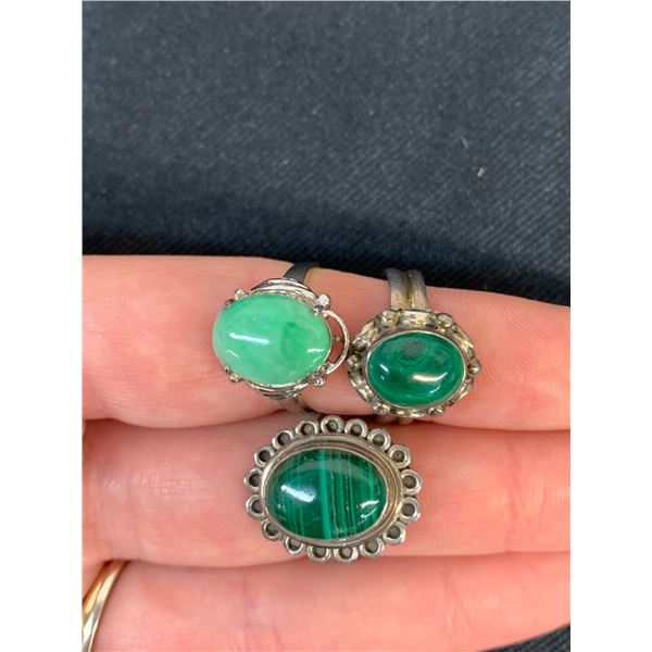 Lot of 3 Sterling 925 Rings with Green Gemstones