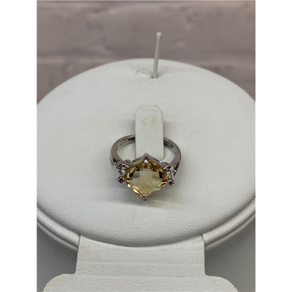 Sterling Marked 925 Ring Size 7 with Yellow Cut Gemstone